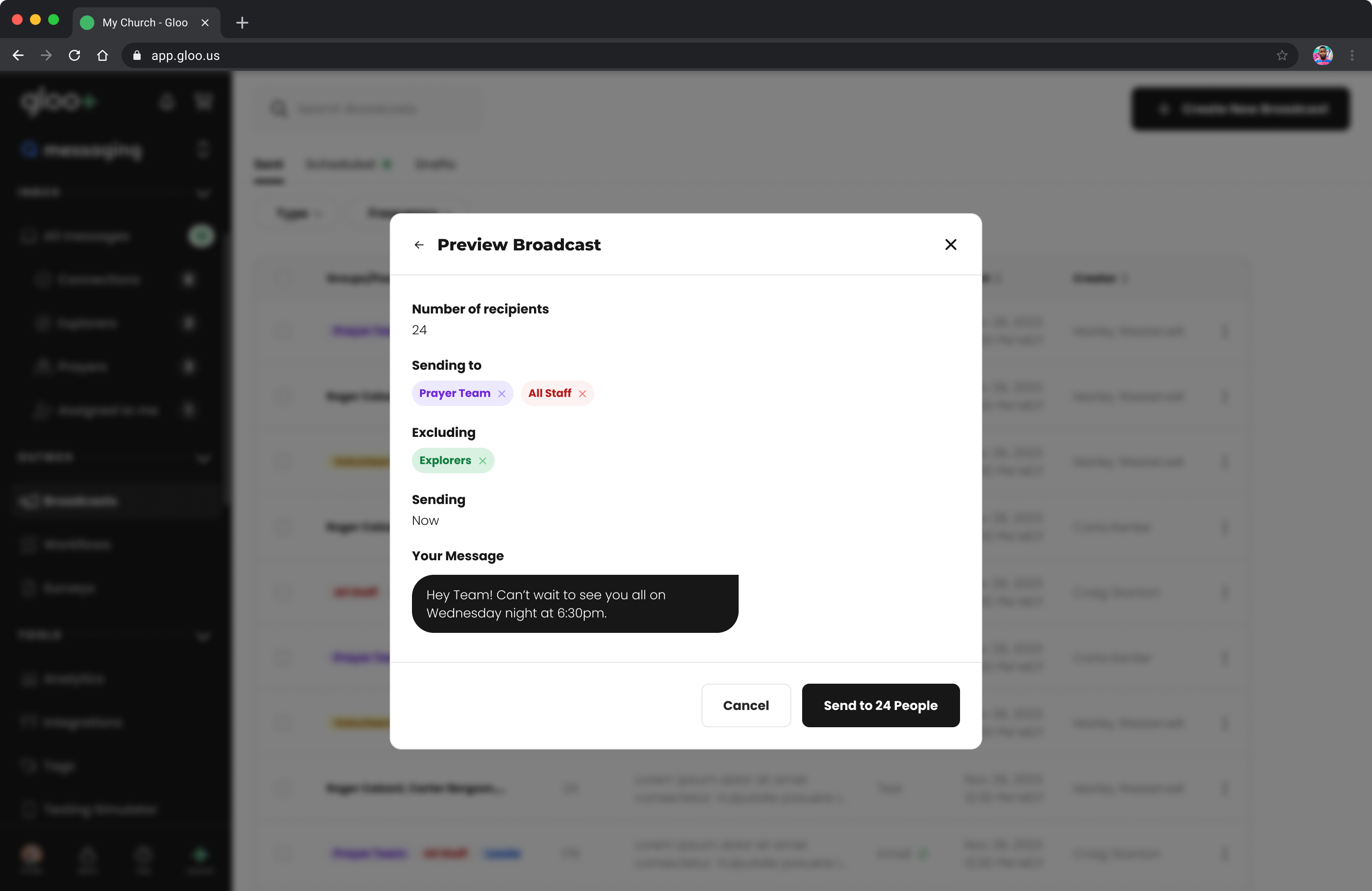 screenshot of Gloo Messaging